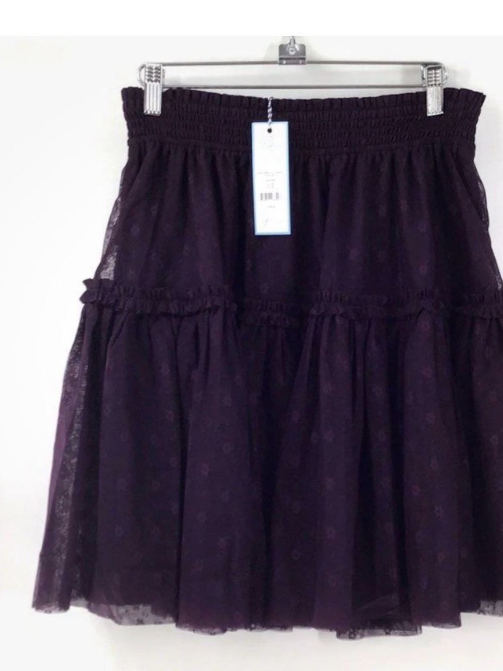 Draper James PLUM Tiered Tulle Mini Skirt L NWT Romantic Balletcore Boho